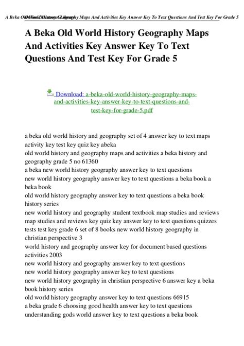 A Beka Old World History Geography Maps And Activities Key Answer Key