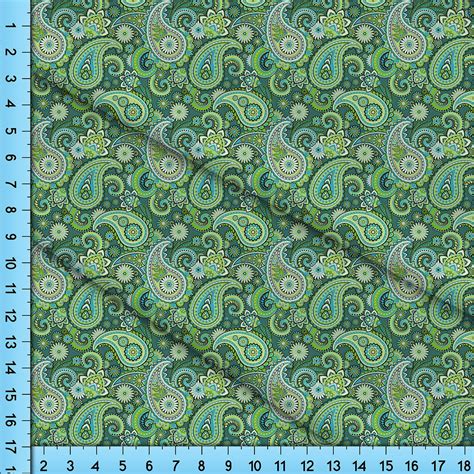 Green Paisley Ornate Fabric Pattern By The Yard Or Fat Etsy