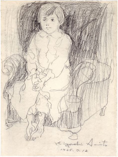kiyoshi saito pencil drawing of a seated girl sold egenolf gallery japanese prints