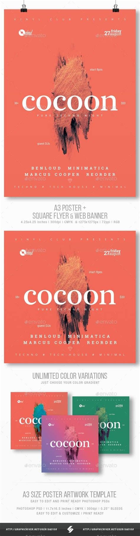 Cocoon Minimal Party Flyer Poster Template A3 Design Flyer