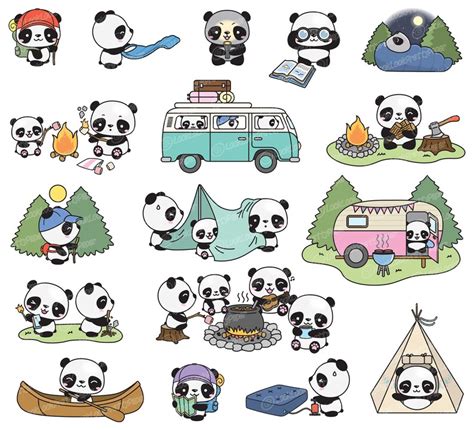 Premium Vector Clipart Kawaii Pandas Back To School Cute Etsy
