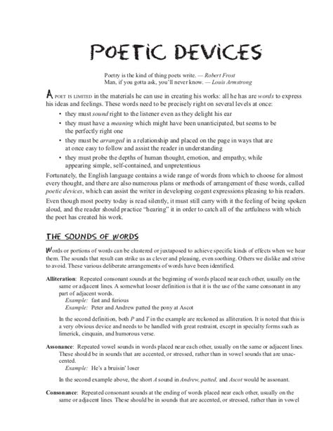 Poetic Devices Revision Booklet For Each Student