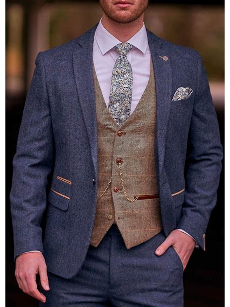 Blue Tweed Wedding Suit With Brown Waistcoat Marc Darcy Dion Ted