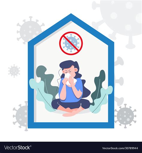 Woman Getting Sick Stay Home Save Life Concept Vector Image
