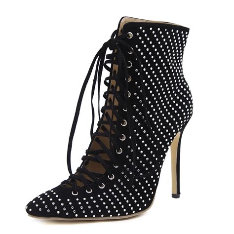 dijigirls sexy new women s high heels lace up rhinestone stilettos sandals ladies pumps pointed