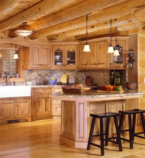 Kitchen Cabin Kitchens With Brown Varnished Wooden Kitchen Cabi And