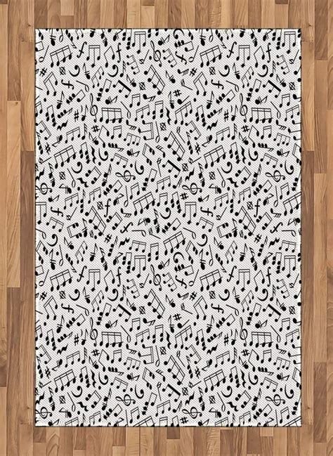 Ambesonne Black And White Area Rug Musical Composition With Notes
