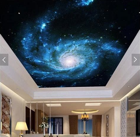 Dazzling Blue Galaxy Spiral Stars Design Ceiling Wallpaper 3d Mural