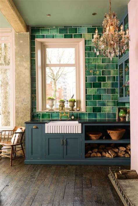 Beautiful And Cozy Green Kitchen Ideas Eclectic Kitchen Interior