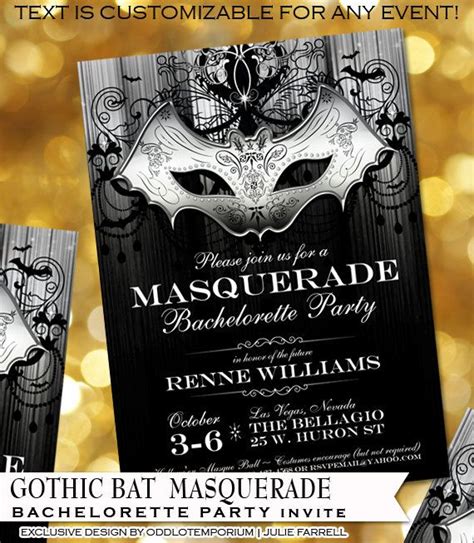 Masquerade Bachelorette Party Invitations Gothic Bat Style For The Offbeat Wedding  Wedding