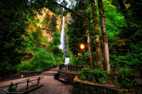 Download Wallpaper Multnomah Falls Oregon Waterfall Park Free