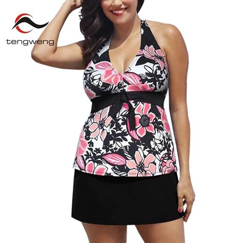 Tengweng Sexy Print Floral Women Tankini Swimwear Piece Brazilian Bikini Plus Size