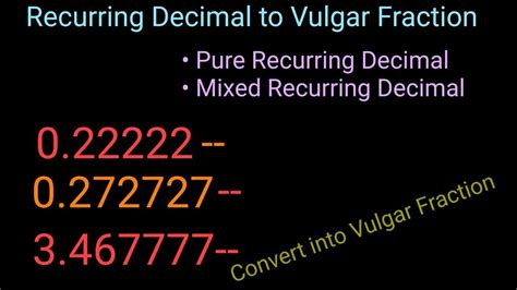 Pure Recurring Decimal To Vulgar Fractionconvert Recurring Decimal To