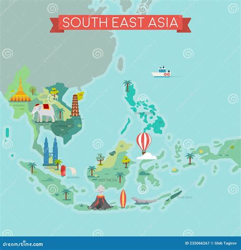 South East Asia Map With Country Names Stock Vector Illustration Of