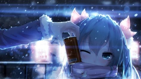 Winking Hatsune Miku Snow Vocaloid Scarf Can Wallpaper 140371