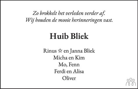 Huib Huibrecht Marinus Bliek Overlijdensbericht En