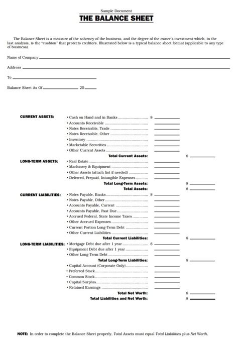 Balance Sheet Template Free Word Templates