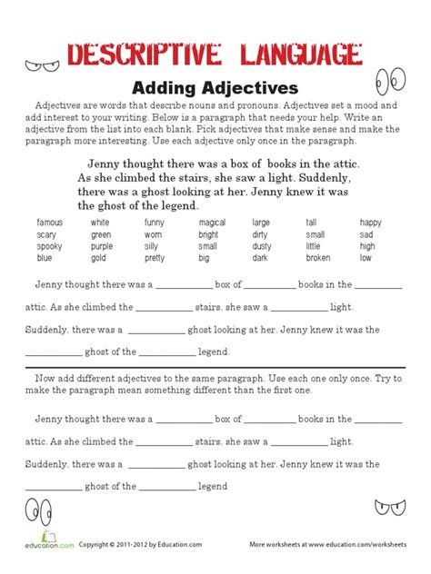 Adding Adjectives Worksheet Ks2