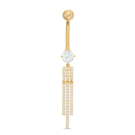 Gauge Cubic Zirconia Tassel Dangle Belly Button Ring In K Solid