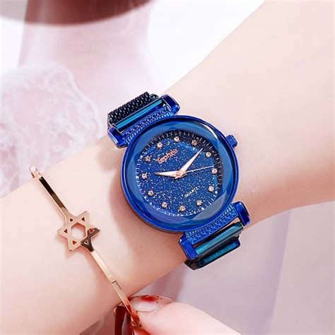 Rose Gold Women Watches Fashion Blue Dial Ladies Wristwatch Luxury Magnet Buckle 2019 Luminous