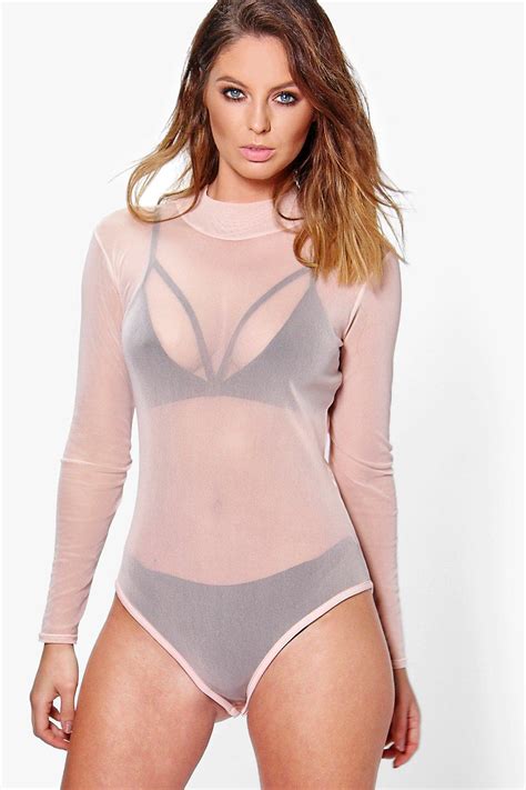 rose turtle neck all over mesh body at