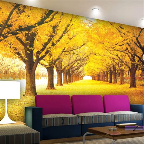 Custom 3d Wall Mural Wallpaper Modern Gold Tree Leaves