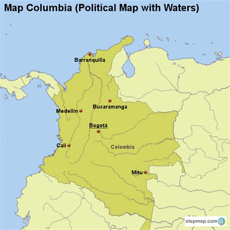 Stepmap Map Columbia Political Map With Waters Landkarte Für Columbia