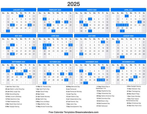 2025 Calendar With Holidays Printable Pdf
