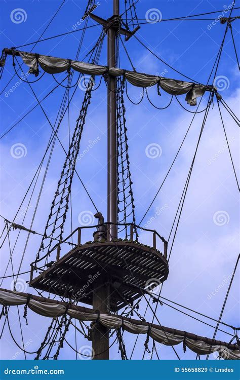 Old Ship Wooden Mast Stock Image Image Of Blue Mast 55658829