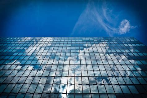 Clouds Blue High Digital Composite 4k Modern Office Building
