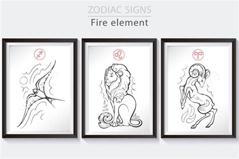 Zodiac Signs Collection Fire Signs Horoscope Vector Art