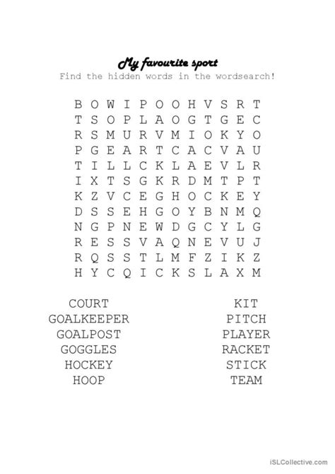 My Favourite Sport Wordsearch Wor English Esl Worksheets Pdf And Doc