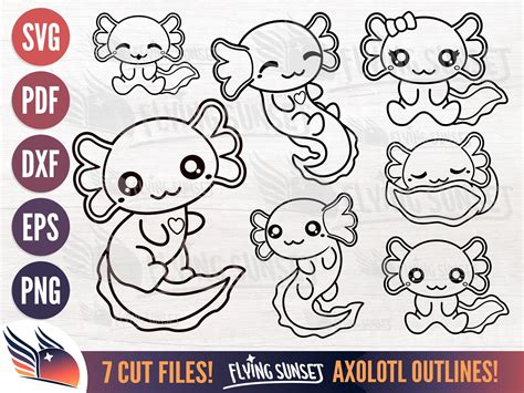 Kawaii Clipart Cute Clipart Animal Outline Card Birthday Axolotl