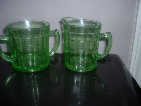 Hazel Atlas Green Depression Glass Creamer And Open Sugar On PopScreen