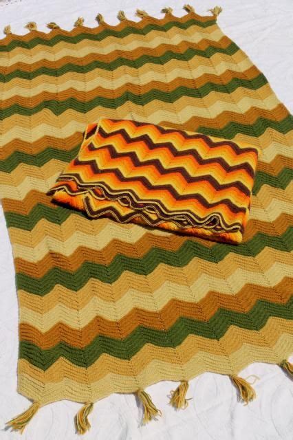 70s Groovy Crochet Blankets Chevron Stripes Ripple Afghans Vintage