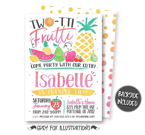 Paper And Party Supplies 2nd Birthday Invitation Two Tti Frutti With