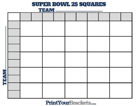 Printable Super Bowl Squares 25 Grid Office Pool