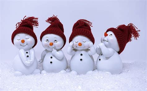 Snowmen Winter Snow Toys Emotions Snowmen New Year Hd Wallpaper