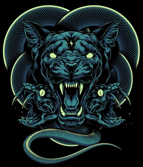 Cougar And Snakes Illustration By Daniele Caruso Serpent Gas Mask