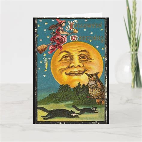 Vintage Halloween Greetings Witch Flying On Broom Card Zazzle In 2022