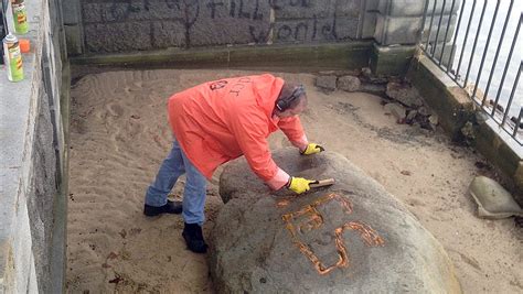 Plymouth Rock Vandals Scrawl Graffiti On Towns Beloved Rock