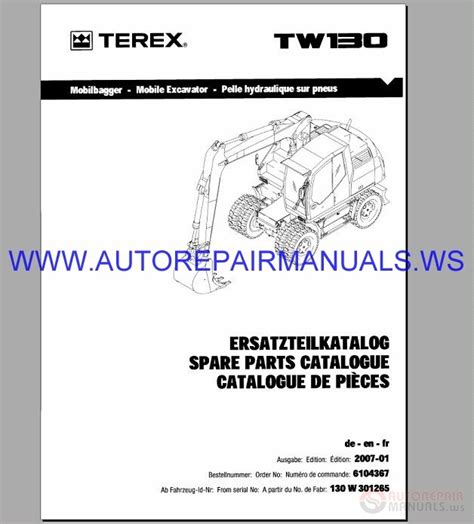 Terex Tw 130 140 150 Heavy Wheeled Excavators Parts Manual Auto