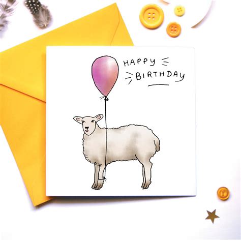 Cute Sheep Birthday Card Yellow Chicken House