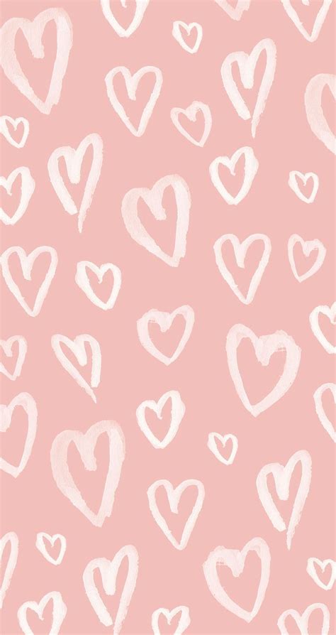 Blush Pink White Watercolour Hearts Iphone Phone Wallpaper Background