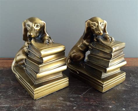 Brass Dog Bookends Dachshund Puppy Bookends Mid Century Etsy