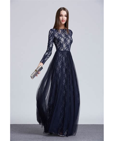 Elegant A Line Tulle Lace Long Formal Dress With Long