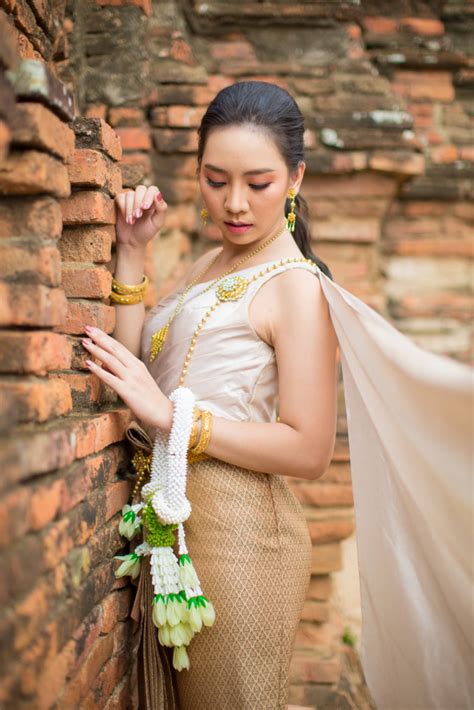 Free Beautiful Woman In Thai Old Traditional Costume Portrait At The Ancient Ayutthaya Temple