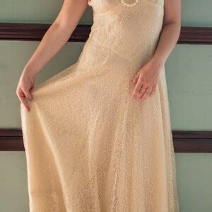 Vintage Pale Gold Lace Wedding Dress Prom Antique 30 S Spaghetti Straps