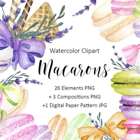 Watercolor French Macarons Clipart Pastel Sweet Dessert Etsy