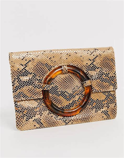 Asos Design Snake Clutch With Tort Ring Asos